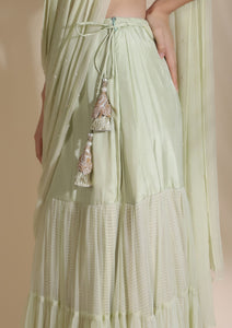Brocade Blouse Highlighted With 3D Flower Bel With Draped Duptta and Sharara