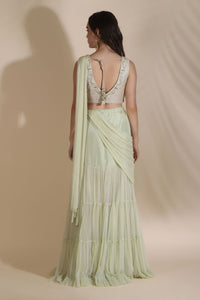 Brocade Blouse Highlighted With 3D Flower Bel With Draped Duptta and Sharara