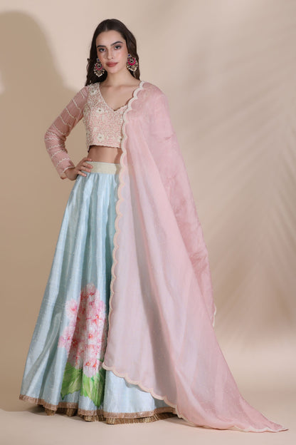 Pearl Work Floral Lehenga