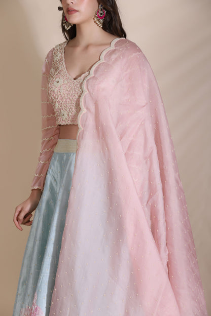 Pearl Work Floral Lehenga