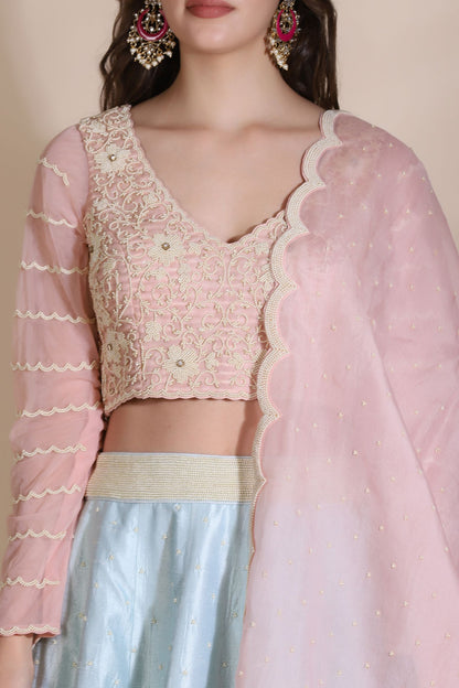 Pearl Work Floral Lehenga