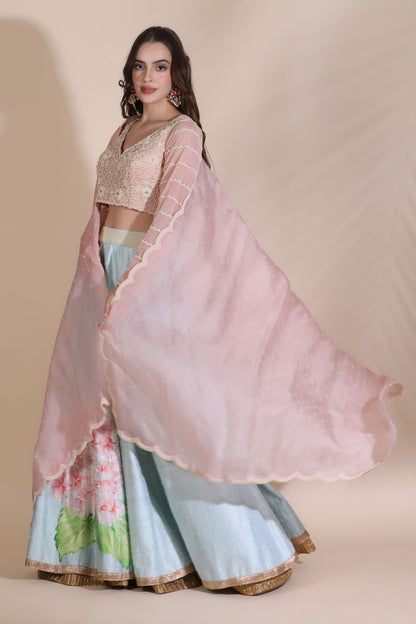 Pearl Work Floral Lehenga