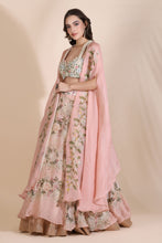 Load image into Gallery viewer, Floral Bustier with Cape and Lehenga
