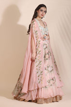 Load image into Gallery viewer, Floral Bustier with Cape and Lehenga
