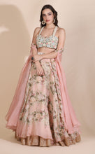 Load image into Gallery viewer, Floral Bustier with Cape and Lehenga

