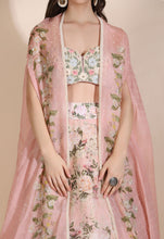 Load image into Gallery viewer, Floral Bustier with Cape and Lehenga
