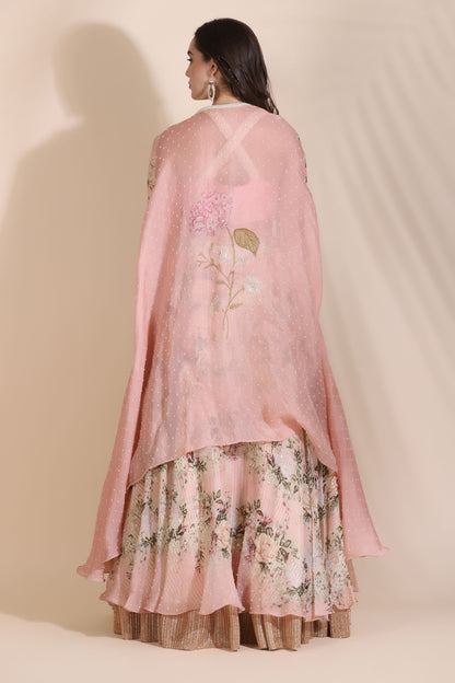 Floral Bustier with Cape and Lehenga