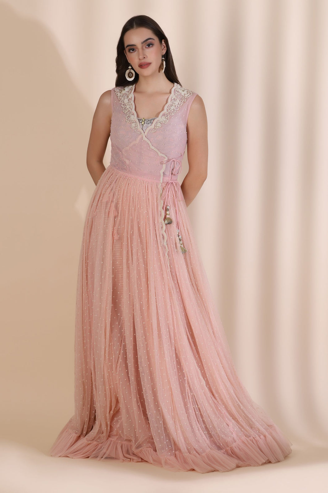 Persian Dori Corset With Organza Palazzo and Moti Jaal Scallop Jacket