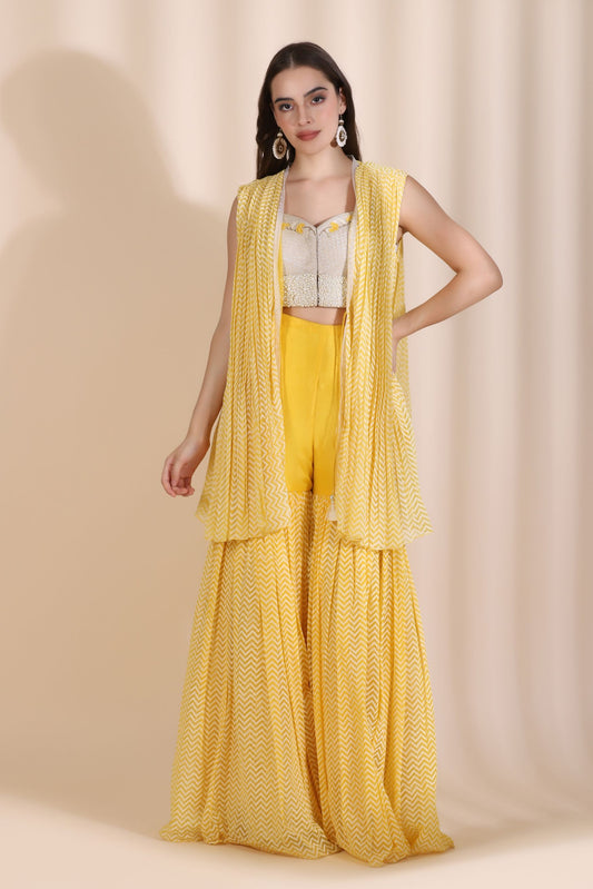 Brocade Blouse with Chevron Garara and Jacket