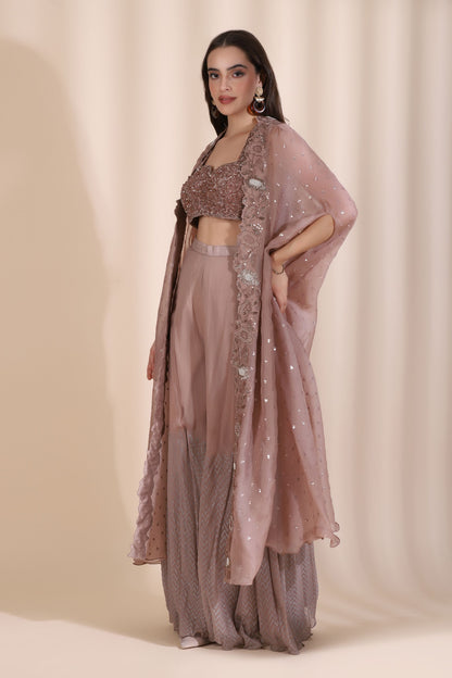 Bugle Bead Busiter With Chiffon Chevron Palazzo And Sunflower Bel Cape