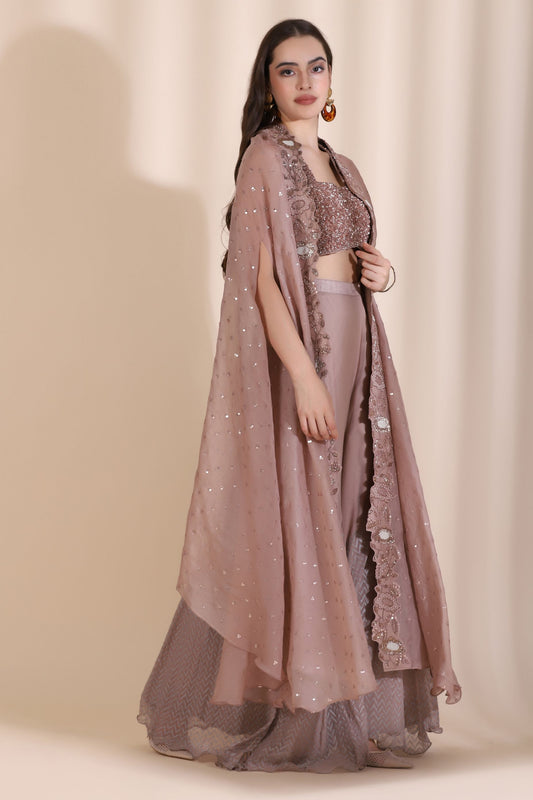 Bugle Bead Busiter With Chiffon Chevron Palazzo And Sunflower Bel Cape