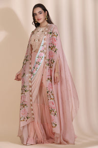 Pearl Work Sash Sharara with Printed Cape