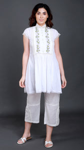 Pleated Yoke with Botanical Embroidery