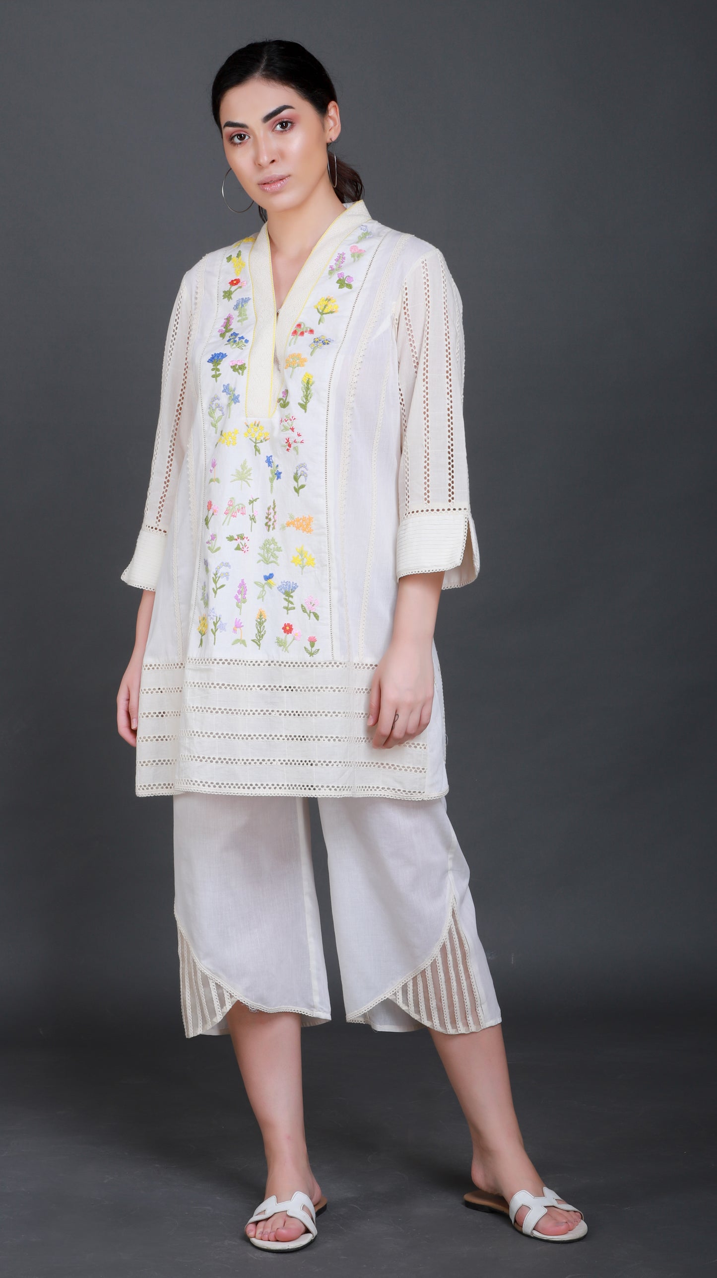 Botanical Embroidered Front Panel with Crochet inlet Sleeves