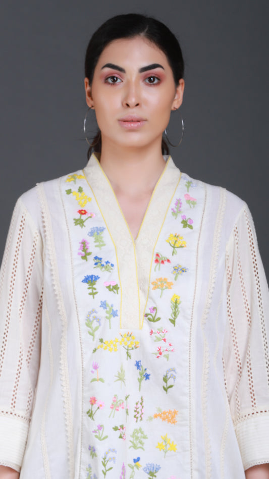 Botanical Embroidered Front Panel with Crochet inlet Sleeves