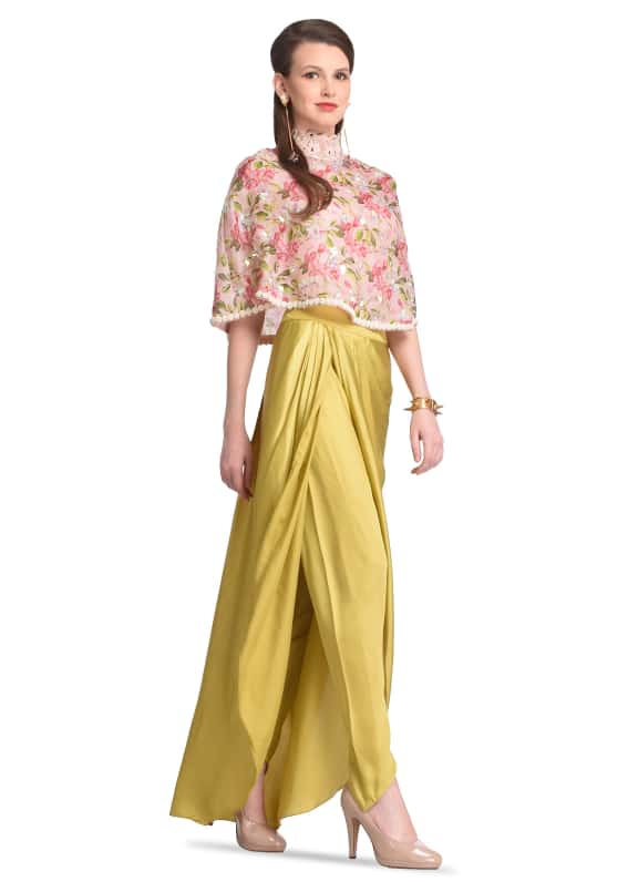 FLORAL CAPE WITH COWL DRAPED DHOTI
