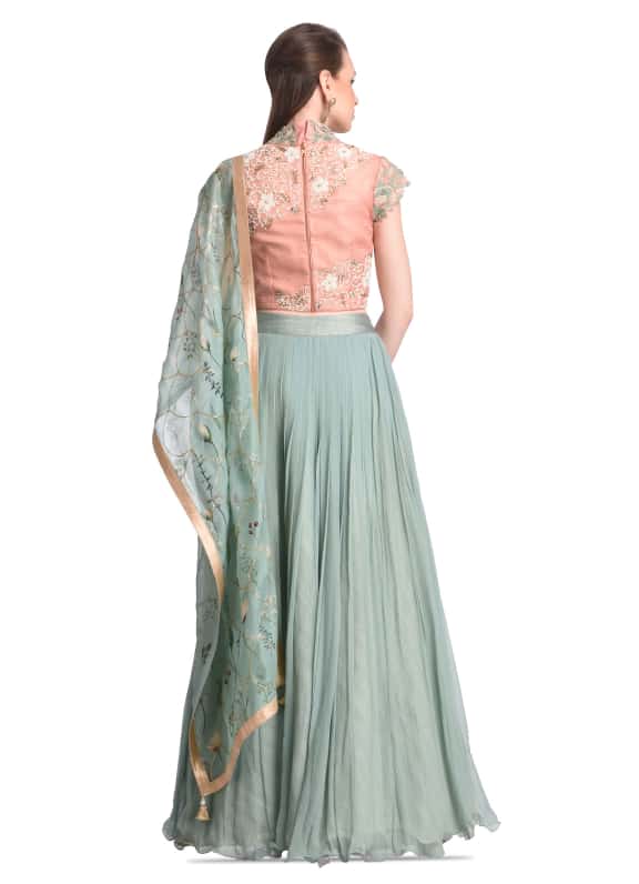 GREEN LEHENGA WITH PRINTED DUPATTA
