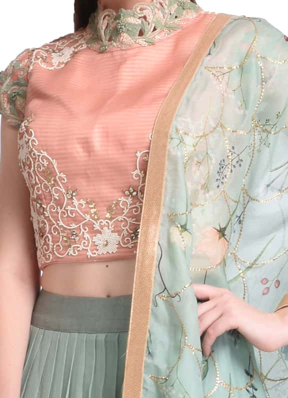 GREEN LEHENGA WITH PRINTED DUPATTA